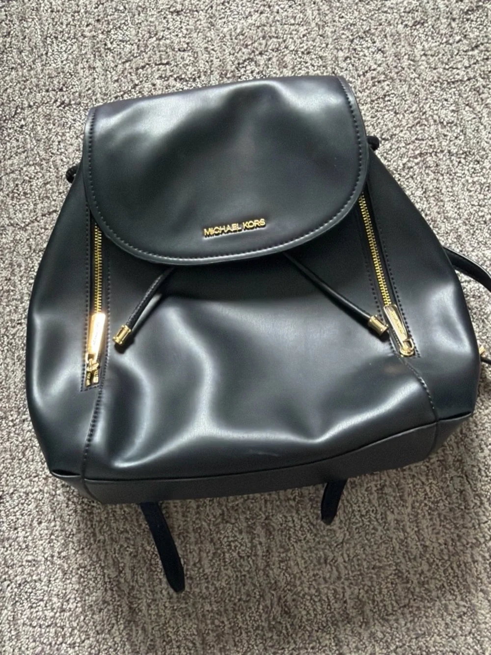 Michael Kors Black Leather Backpack with Gold Accents